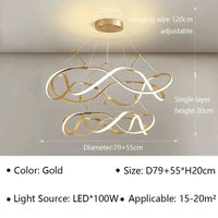 Lustre Design LED pour Salon Hall Restaurant Chambre - Suspensions Lumineuses Modernes. | Marco Lucetti Or A D55 79cm / Blanc chaud (pas de RC)