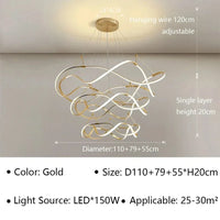 Lustre Design LED pour Salon Hall Restaurant Chambre - Suspensions Lumineuses Modernes. | Marco Lucetti Or C D55 79 110cm / Blanc chaud (pas de RC)