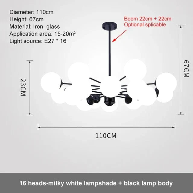 Lustre Design Magique en Verre et Métal | Marco Lucetti 16 têtes Blanc laiteux / Lumière neutre