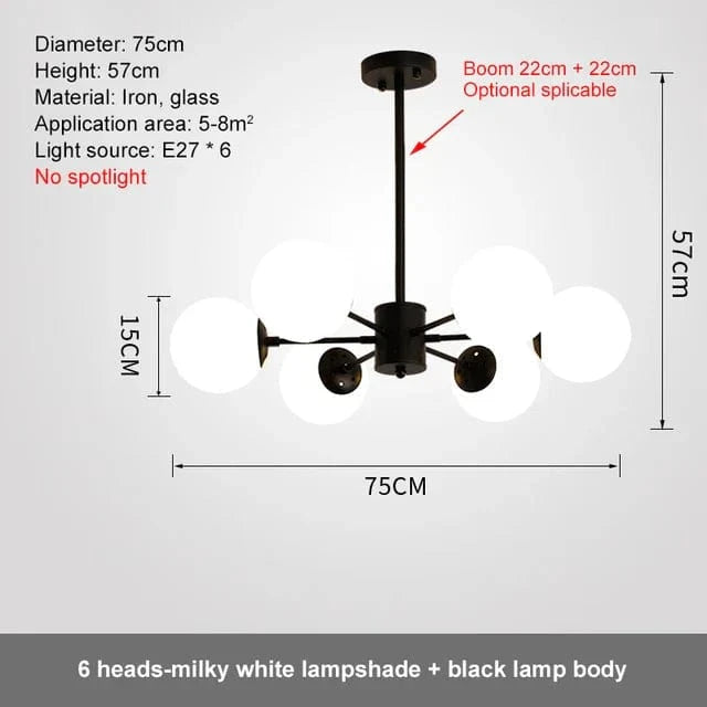 Lustre Design Magique en Verre et Métal | Marco Lucetti 6 têtes Blanc laiteux / Lumière neutre