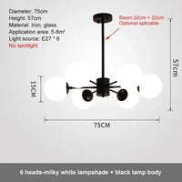 Lustre Design Magique en Verre et Métal | Marco Lucetti 6 têtes Blanc laiteux / Lumière neutre