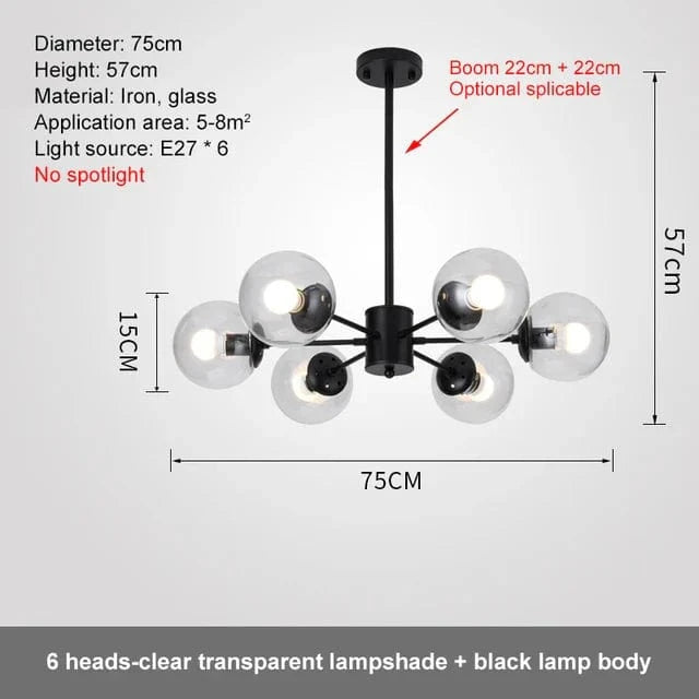 Lustre Design Magique en Verre et Métal | Marco Lucetti 6 têtes Transparentes / Lumière neutre