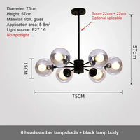Lustre Design Magique en Verre et Métal | Marco Lucetti 6 têtes verre ambré / Lumière neutre