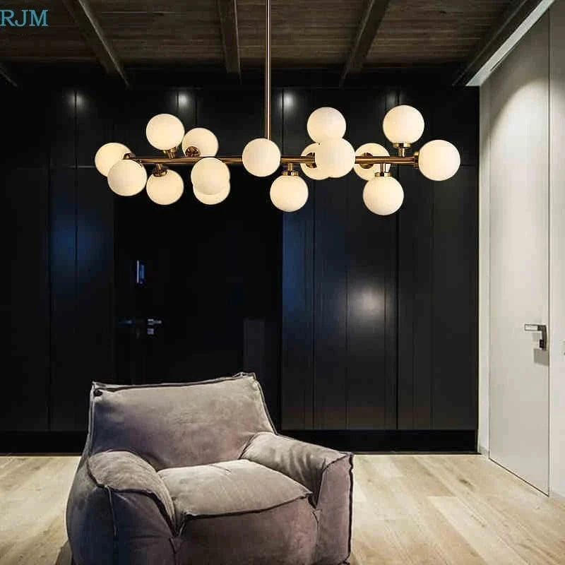 Lustre Design Métal Doré avec Lampes Boules | Marco Lucetti