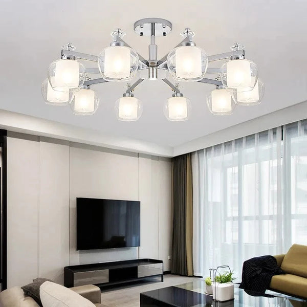 Lustre design moderne en fer forgé chromé | Marco Lucetti Lustre 3 lumières / Blanc chaud