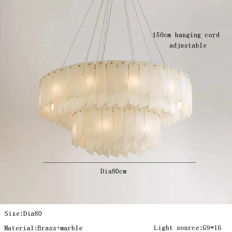 Lustre Design Moderne en Marbre Naturel Espagnol avec Éclairage LED | Marco Lucetti Dia80cm 2 niveaux / Argent / Lumière naturelle