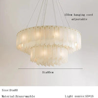 Lustre Design Moderne en Marbre Naturel Espagnol avec Éclairage LED | Marco Lucetti Dia80cm 2 niveaux / Argent / Lumière naturelle