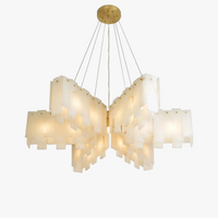Lustre Luxe en Marbre Naturel Espagnol avec Éclairage LED Moderne