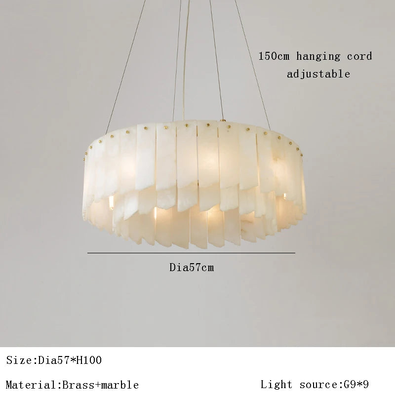 Lustre Luxe en Marbre Naturel Espagnol avec Éclairage LED Moderne