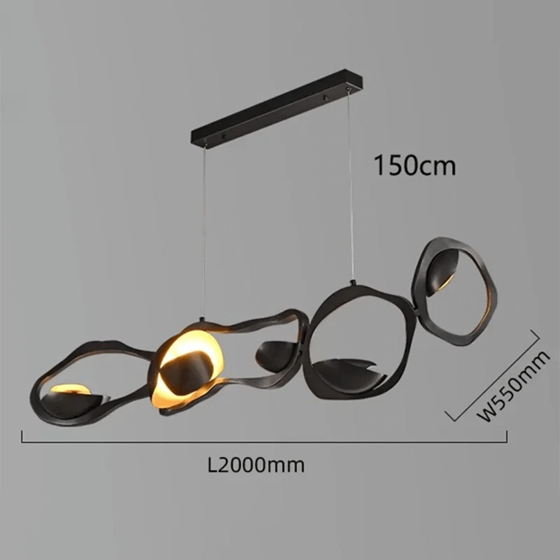 Lustre design noir et cuivre contemporain | Marco Lucetti Longueur 200cm / Blanc froid