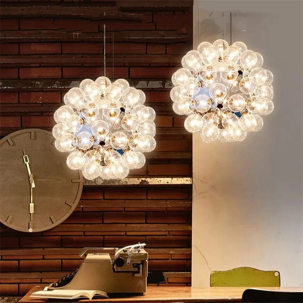 Lustre design Nordique Taraxacum avec bulles de lumière en verre pour la cuisine, le salon, la salle à manger ou le bar | Marco Lucetti