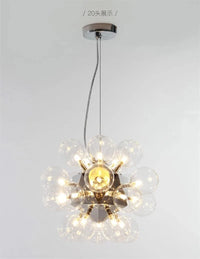 Lustre design Nordique Taraxacum avec bulles de lumière en verre pour la cuisine, le salon, la salle à manger ou le bar | Marco Lucetti 20 têtes / Blanc froid