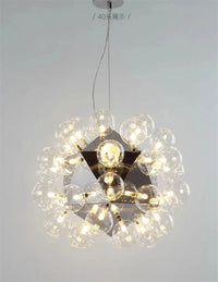 Lustre design Nordique Taraxacum avec bulles de lumière en verre pour la cuisine, le salon, la salle à manger ou le bar | Marco Lucetti 40 têtes / Blanc froid