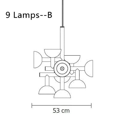 Lustre Design Postmoderne Noir et Blanc pour Salon, Restaurant, Hôtel - Éclairage LED Art Décoratif | Marco Lucetti 9 lampes Style B / Blanc chaud