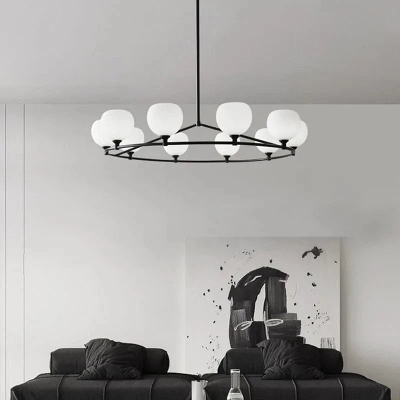 Lustre design réglable en hauteur avec anneaux cuivrés et verre blanc | Marco Lucetti