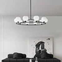 Lustre design réglable en hauteur avec anneaux cuivrés et verre blanc | Marco Lucetti