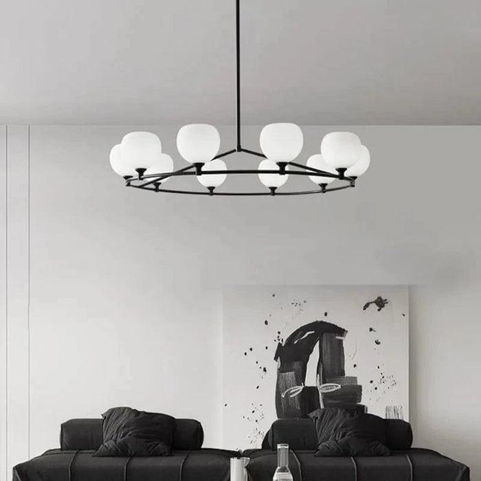 Lustre design réglable en hauteur avec anneaux cuivrés et verre blanc | Marco Lucetti