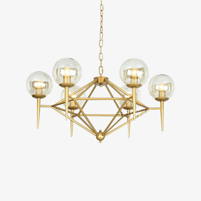 Lustre Vintage Doré et Boule en Verre - Style Loft