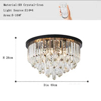 Lustre LED dimmable en cristal, style américain de luxe.