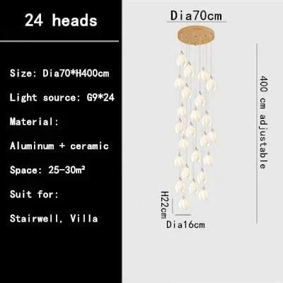 Lustre Duplex LED Magnolia en Céramique pour Hôtel et Villa | Marco Lucetti 24 têtes / Blanc froid