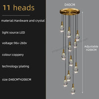 Lustre Duplex Loft Escalier en Colimaçon Moderne Créatif Villa Salon Cristal Premium | Marco Lucetti 11 têtes / Lumière blanche