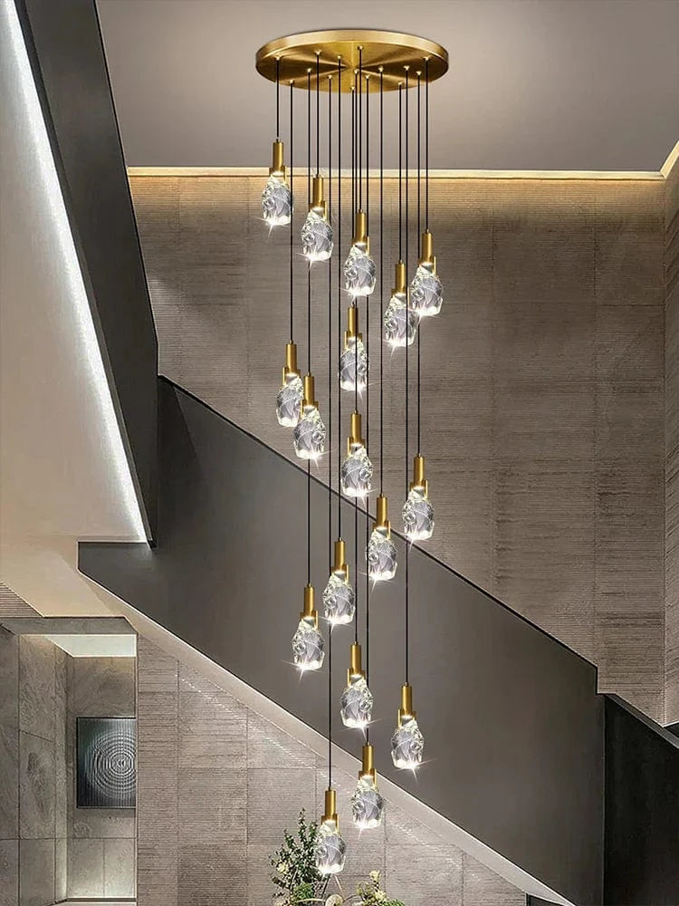 Lustre Duplex Loft Escalier en Colimaçon Moderne Créatif Villa Salon Cristal Premium | Marco Lucetti