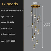 Lustre Duplex Loft Escalier en Colimaçon Moderne Créatif Villa Salon Cristal Premium | Marco Lucetti 12 têtes / Lumière chaude