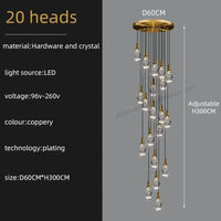 Lustre Duplex Loft Escalier en Colimaçon Moderne Créatif Villa Salon Cristal Premium | Marco Lucetti 20 têtes / Lumière neutre