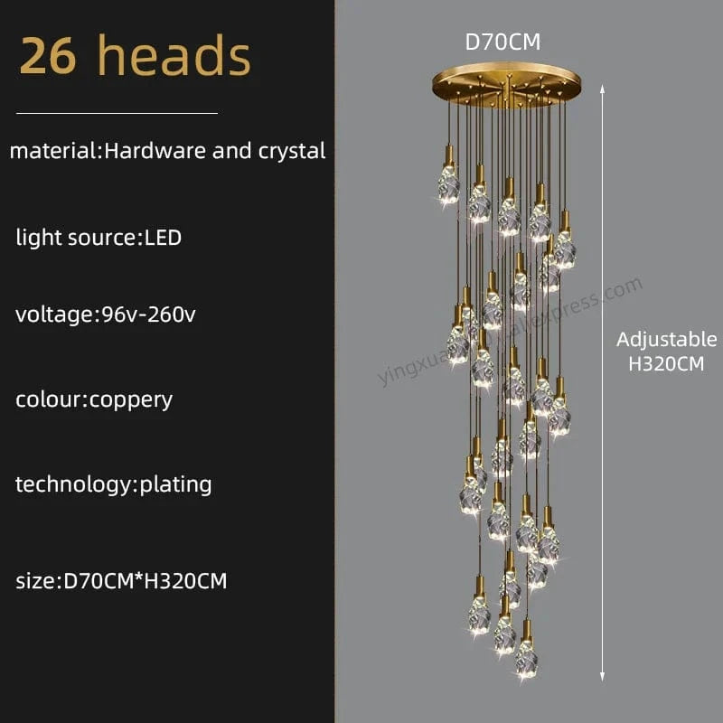 Lustre Duplex Loft Escalier en Colimaçon Moderne Créatif Villa Salon Cristal Premium | Marco Lucetti 26 têtes / Lumière blanche