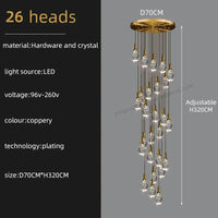 Lustre Duplex Loft Escalier en Colimaçon Moderne Créatif Villa Salon Cristal Premium | Marco Lucetti 26 têtes / Lumière blanche