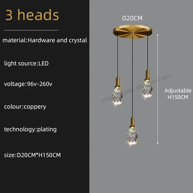 Lustre Duplex Loft Escalier en Colimaçon Moderne Créatif Villa Salon Cristal Premium | Marco Lucetti 3 têtes / Lumière neutre