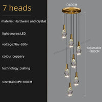 Lustre Duplex Loft Escalier en Colimaçon Moderne Créatif Villa Salon Cristal Premium | Marco Lucetti 7 têtes / Lumière neutre