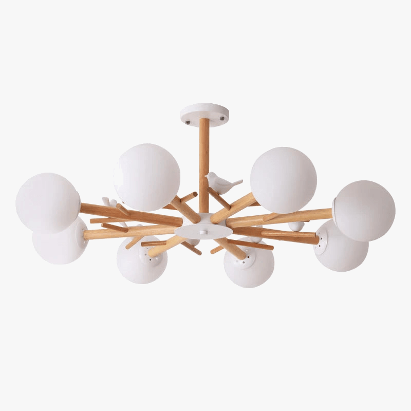 Lustre "Éclat de Bois Naturel" avec Abat-jour Rond en Verre Design | Marco Lucetti