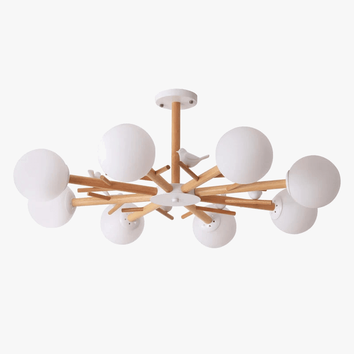 Lustre "Éclat de Bois Naturel" avec Abat-jour Rond en Verre Design | Marco Lucetti