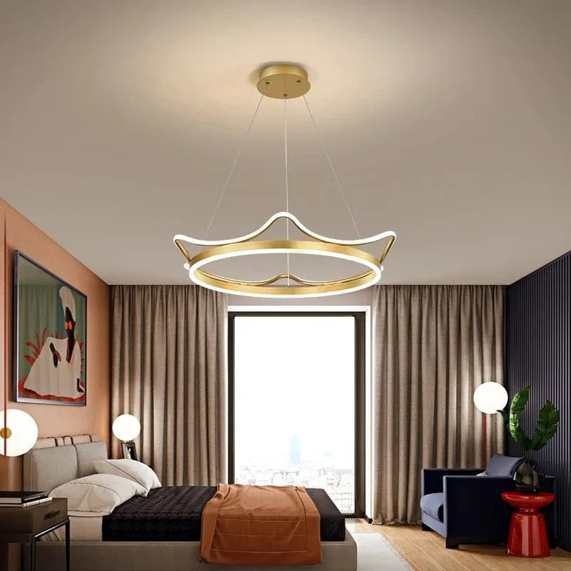 Lustre en acier inoxydable LED Nordique Moderne Rose Gold Bande Couronne pour Chambre d'Enfant | Marco Lucetti