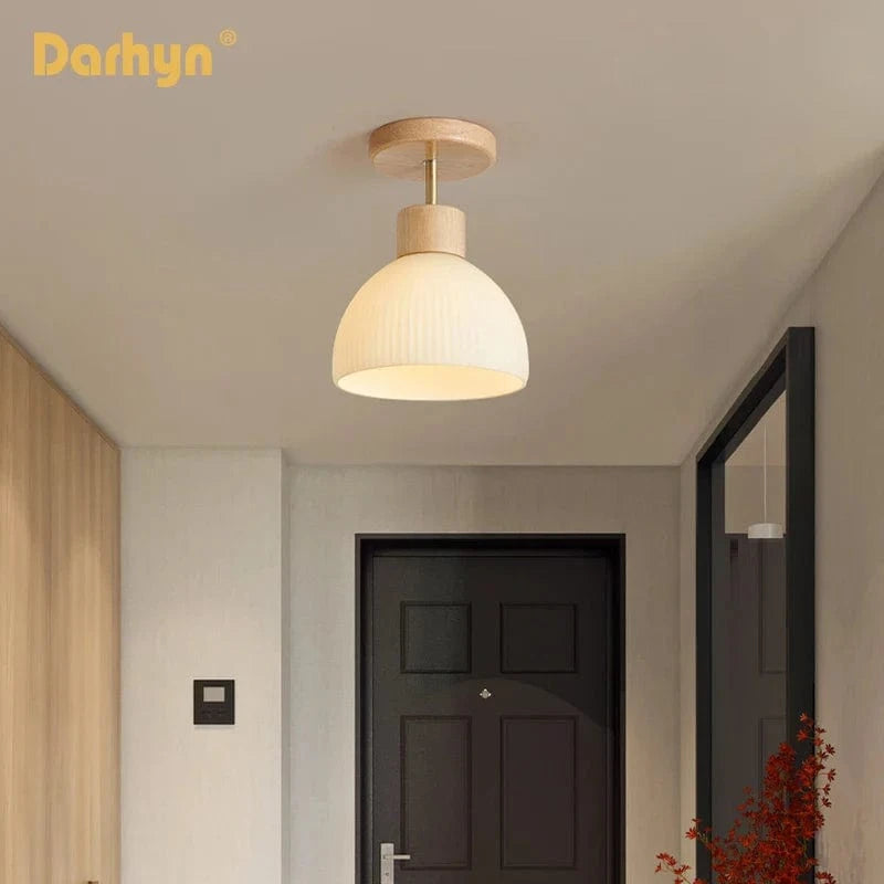 Lustre en bois élégant avec abat-jour en verre | Marco Lucetti