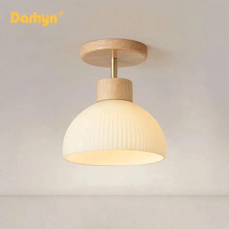 Lustre en bois élégant avec abat-jour en verre | Marco Lucetti