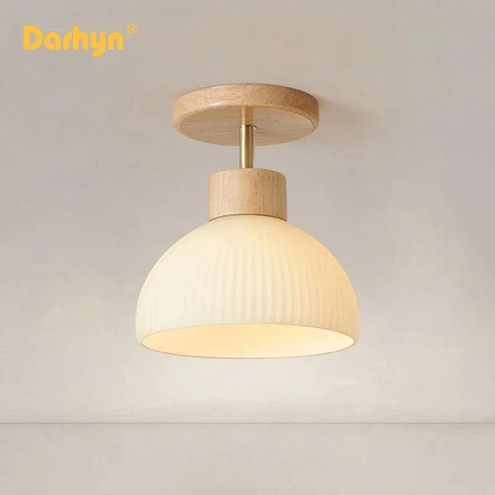 Lustre en bois élégant avec abat-jour en verre | Marco Lucetti