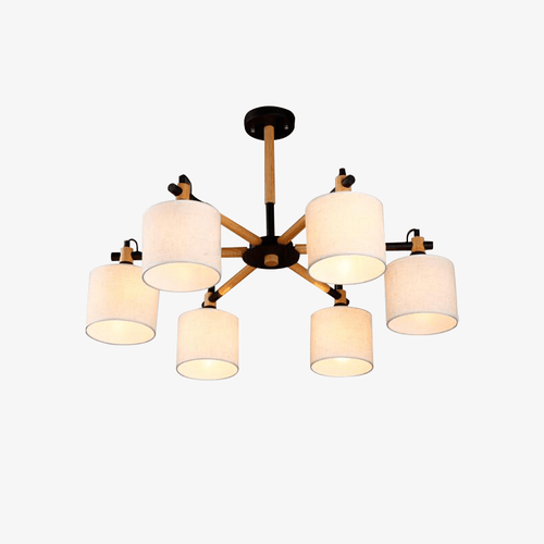 Lustre en bois avec abat-jour textile