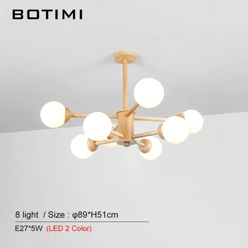 Lustre en Bois et Verre LED pour Salle à Manger et Hall | Marco Lucetti 8 lumières LED2 couleurs.