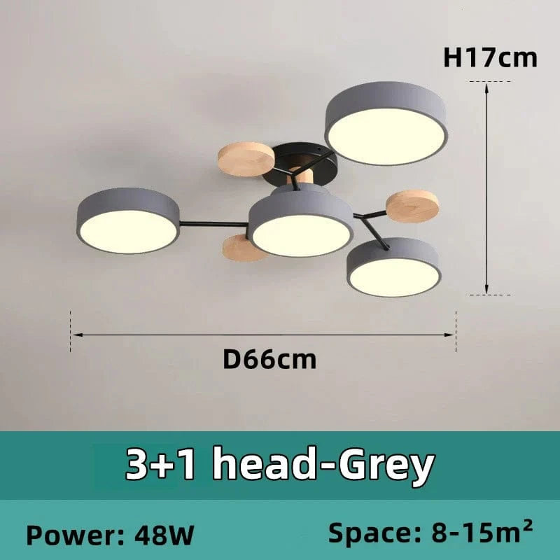 Lustre en bois LED de style nordique pour toutes les pièces | Marco Lucetti 3-1 tête grise
