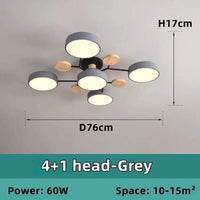 Lustre en bois LED de style nordique pour toutes les pièces | Marco Lucetti 4-1 tête-gris