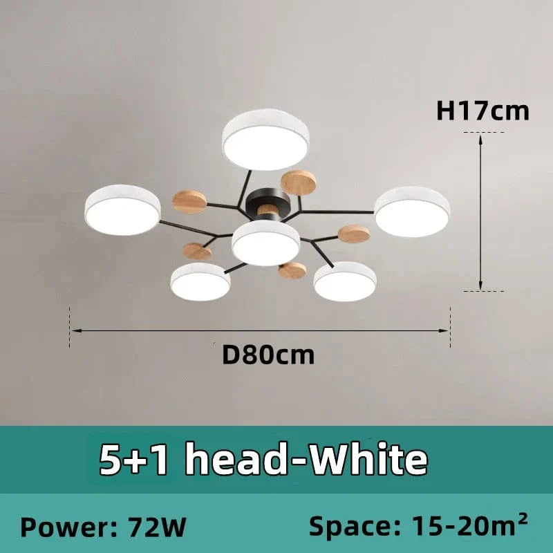Lustre en bois LED de style nordique pour toutes les pièces | Marco Lucetti 5-1 tête-Blanc