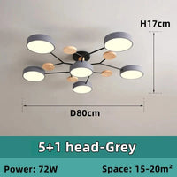 Lustre en bois LED de style nordique pour toutes les pièces | Marco Lucetti 5-1 tête-gris