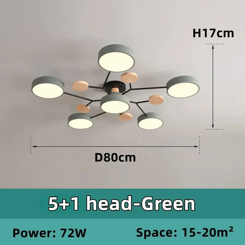 Lustre en bois LED de style nordique pour toutes les pièces | Marco Lucetti 5-1 tête-vert