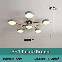 Lustre en bois LED de style nordique pour toutes les pièces | Marco Lucetti 5-1 tête-vert