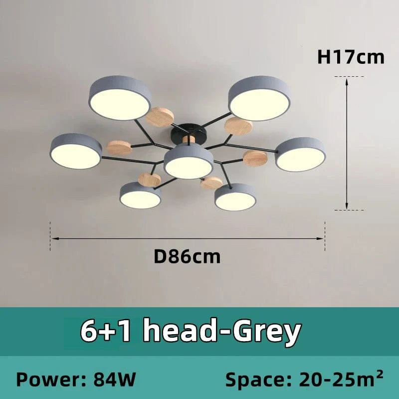 Lustre en bois LED de style nordique pour toutes les pièces | Marco Lucetti 6-1 tête-gris