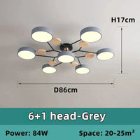 Lustre en bois LED de style nordique pour toutes les pièces | Marco Lucetti 6-1 tête-gris