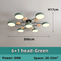 Lustre en bois LED de style nordique pour toutes les pièces | Marco Lucetti 6-1 tête-vert