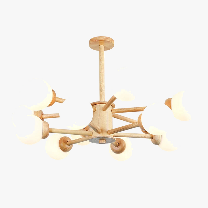 Lustre en Bois et Verre LED pour Salle à Manger et Hall